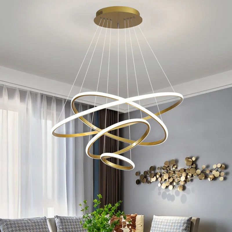 

Modern 4/3/2/1 Circle Rings pendant lights for living room dining room acrylic Black/Golden aluminum body LED pendant Lamp