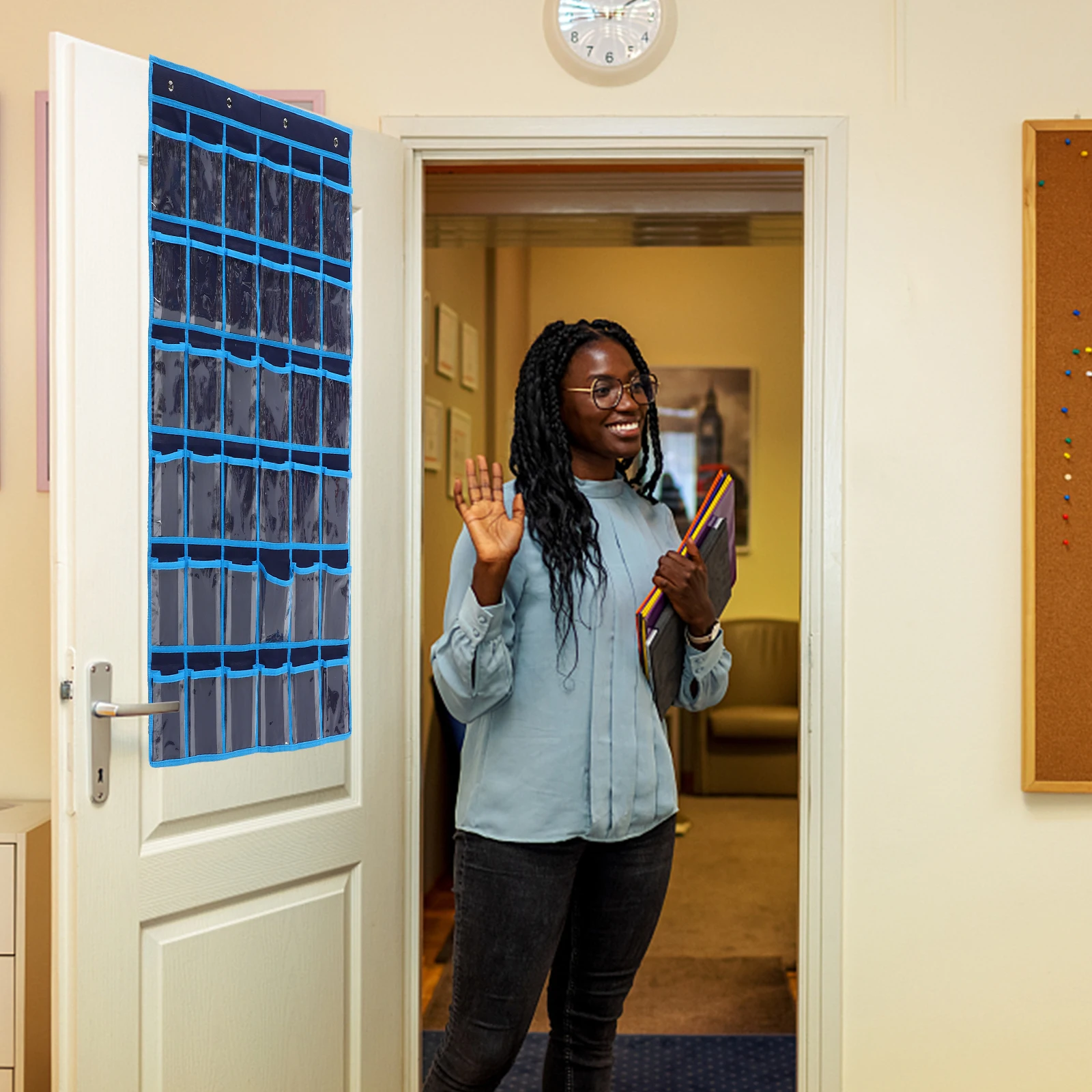 

Hanging Classroom Cell Phone Pocket Chart Over Door Phone Organizer Mobile Storage Bag for Office Library Pocket Chart