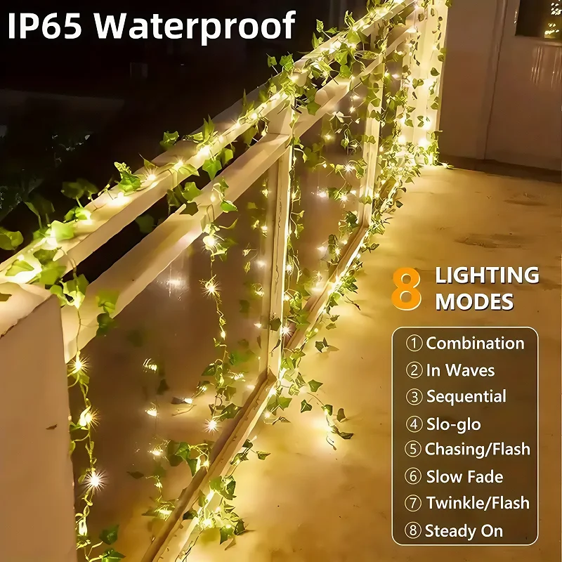 12mSolar Ivy String Lights LED Outdoor Vite artificiale Ghirlanda di Natale Fata String Lampada per piante Foglia d'acero Stringa di rattan verde