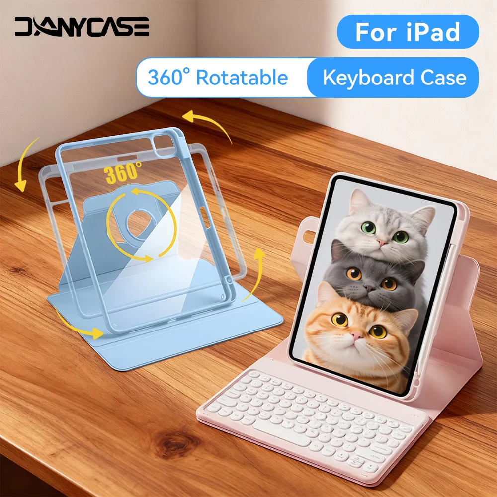 360 Rotation For iPad Keyboard Case For iPad 10th 11th（A16）for iPad 7 8 9th 10.2  Air4 5 10.9 Air 11 inch M2 M3  Pro 11in Case