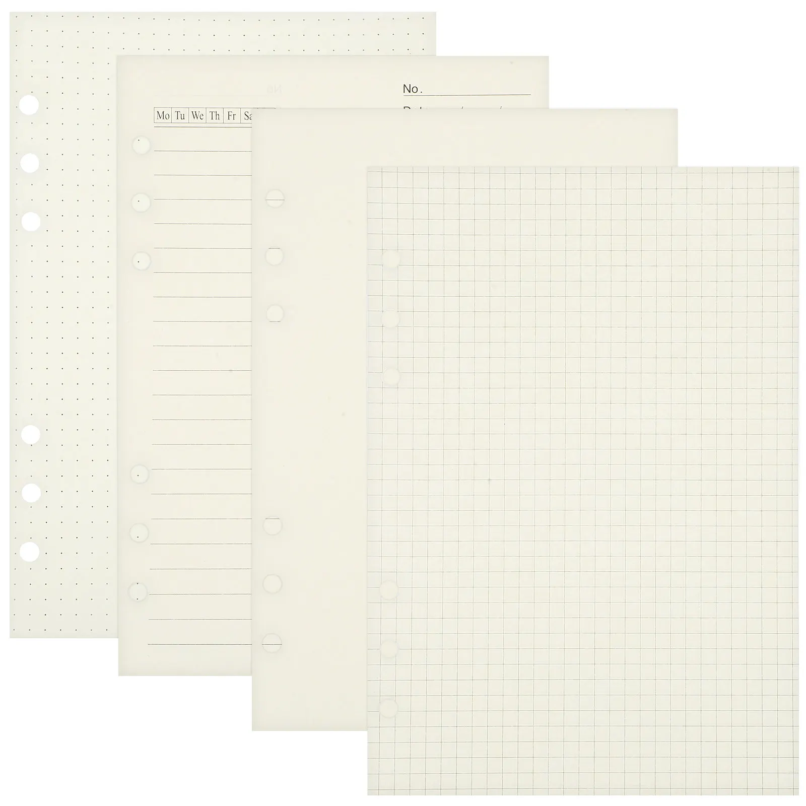 

4 шт. сменных листов формата А5 для блокнотов и планеров: плотные вкладыши для записей, в линейку, в клетку, в точку