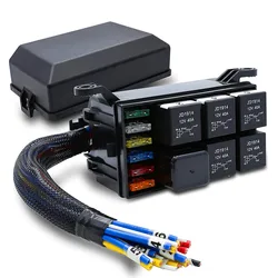 12V Fuse and Relay Box Holder 6 Slots Automotive Universal Relay Box 4 Pin 12V 40A Relay and Wiring Harness For Car