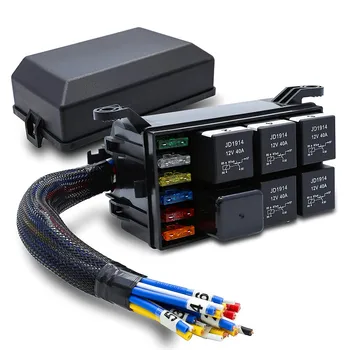 12V fuse and relay box holder 6 slots automotive universal relay box 4 pin 12v 40a relay and wiring harness for car