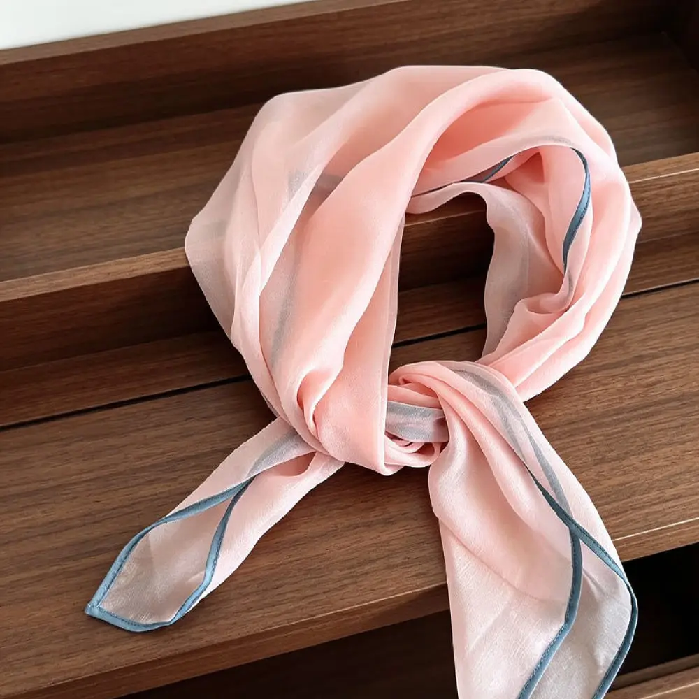 Color Block Chiffon Square Scarf Women Fashion Lightweight Shawl Soft Neck Wrap Elegant Casual Office Style Accessory