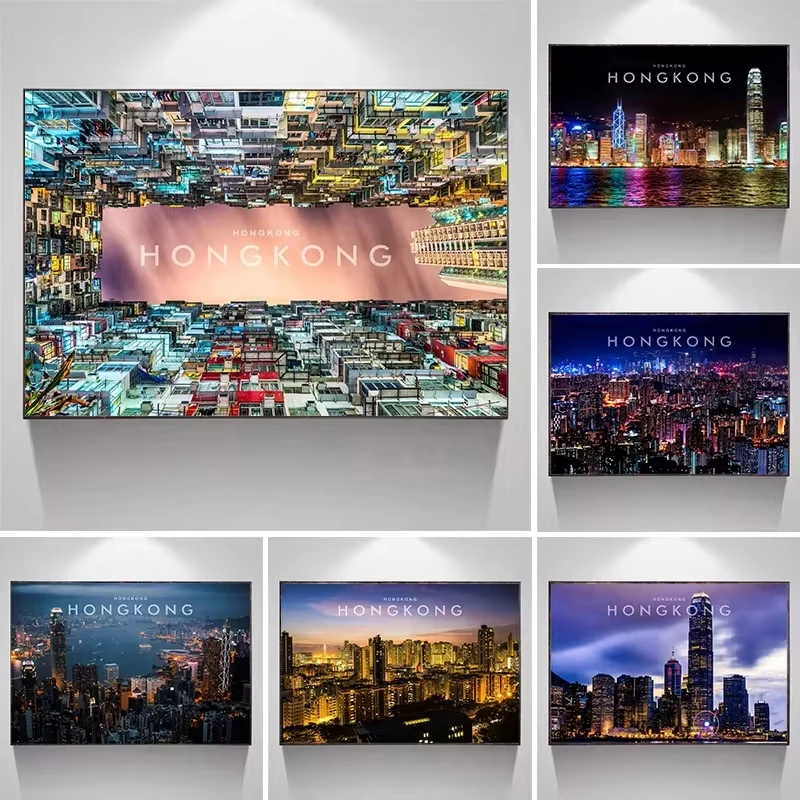 Hong Kong Night View Canvas Painting Modern Art Poster and Prints Wall Decorative Pictures for Living Room Home Decor Aesthet
