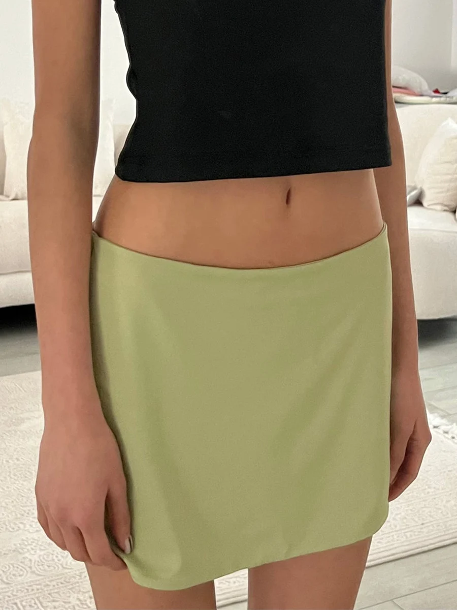 

Women Solid Color Mid Waist Streetwear A-line Skirts Spring Summer Mini Skirts Black/White/Pink/Green