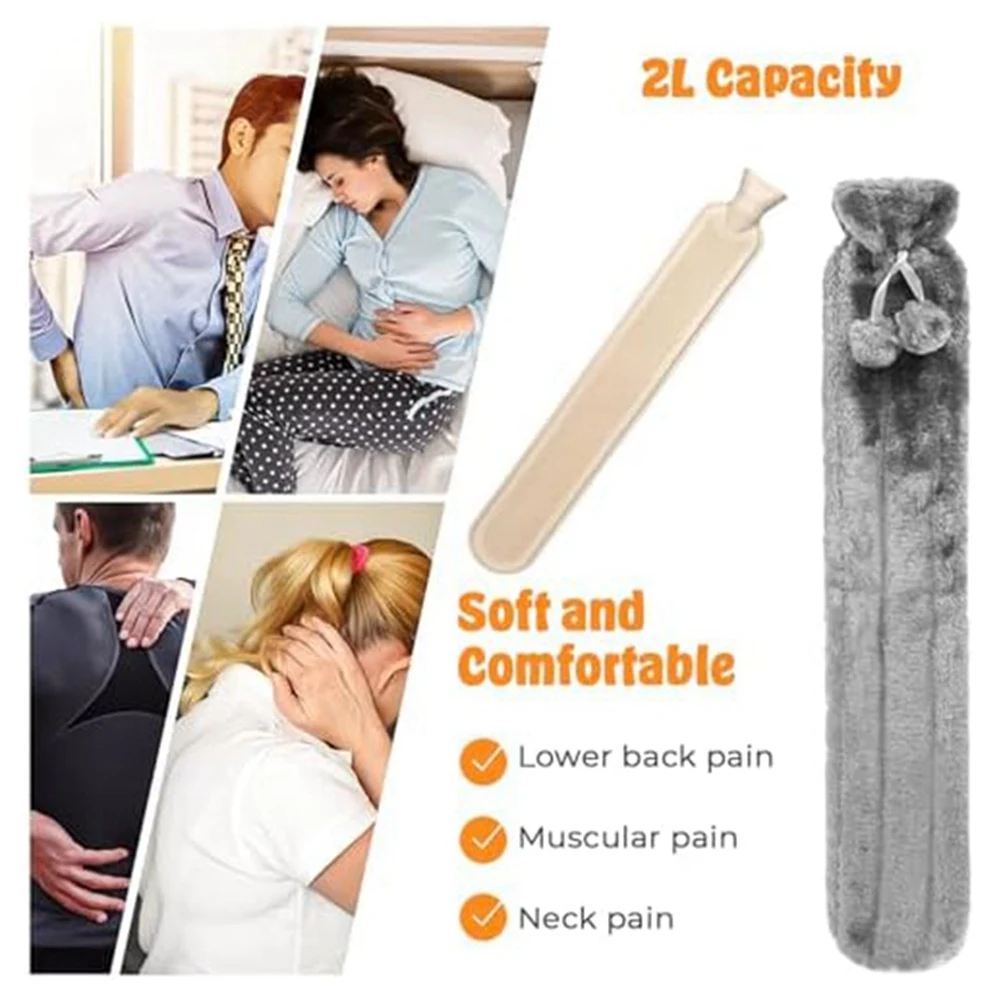

A06RP Long Fully Body Hot Water Bottle with Cover, Hot Water Bag for Pain Relief, Faux Fur Warm Water Bottle Grey