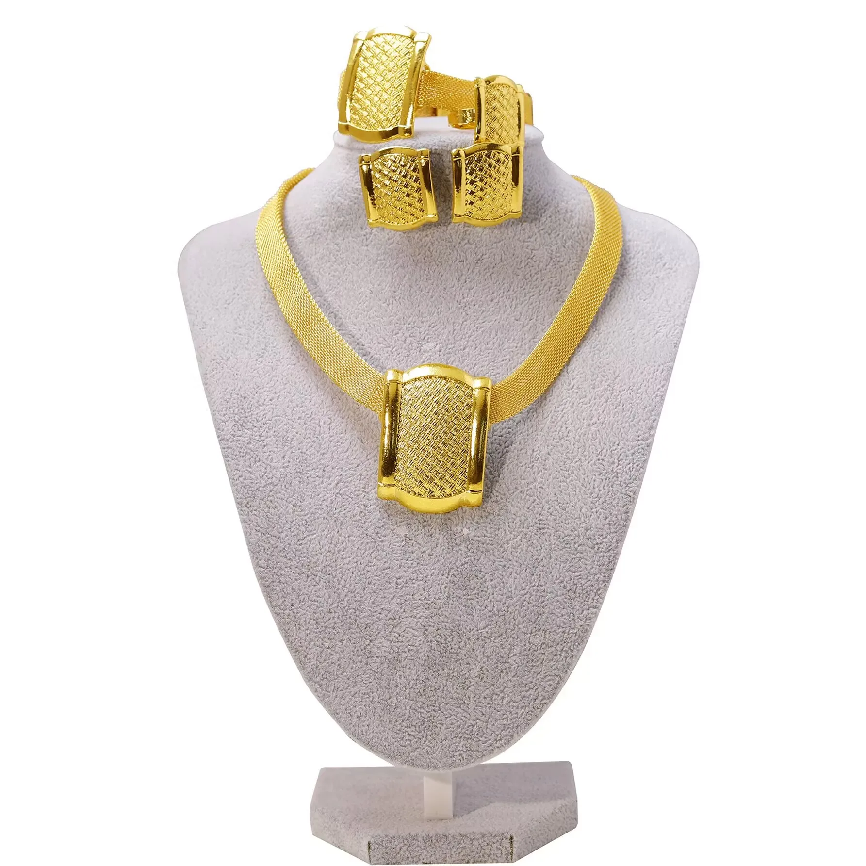 

Новый Дубай, Германия, Италия, Великобритания, 24-каратное позолоченное ожерелье, серьги, кольца, браслеты, ювелирные изделия для помолвки, подарочный набор для влюбленныхYY10689