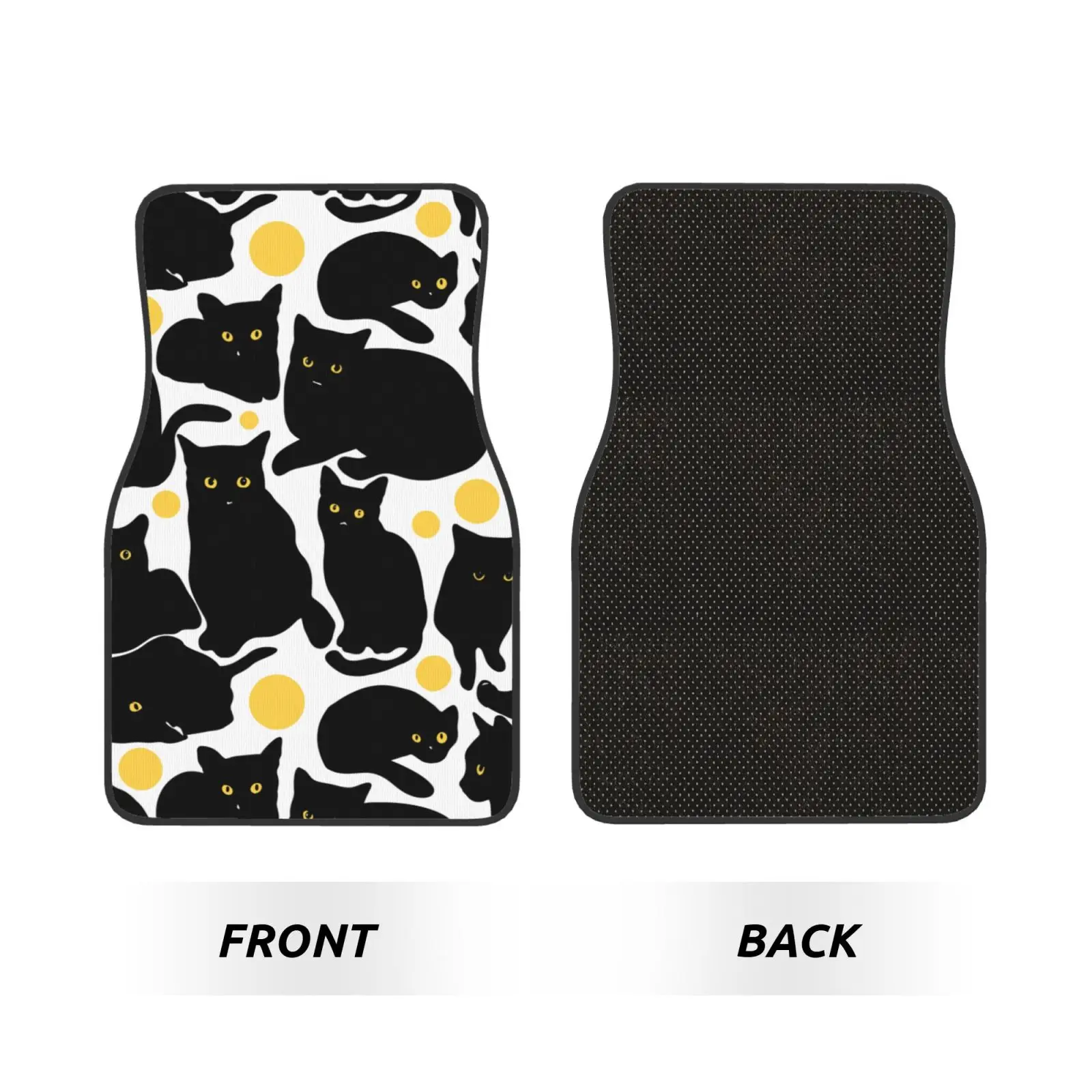 Interesting Black Cat Pattern 4pcs Car Floor Mats Set of 4pcs Non-Slip Absorbent Polyester Foot Mats Auto Interior Accessories