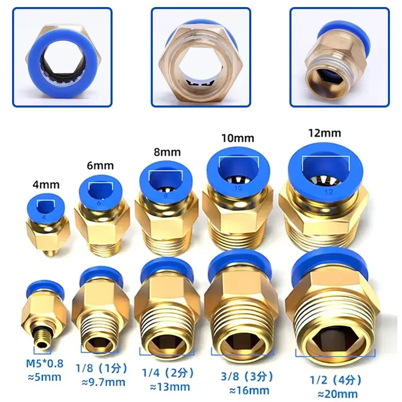 

10PCS Pneumatic Air Connector Fitting PC 4mm 6mm 8mm 10mm 12mm Thread 1/8" 1/4" 3/8" 1/2" Hose Fittings Pipe Quick Connectors