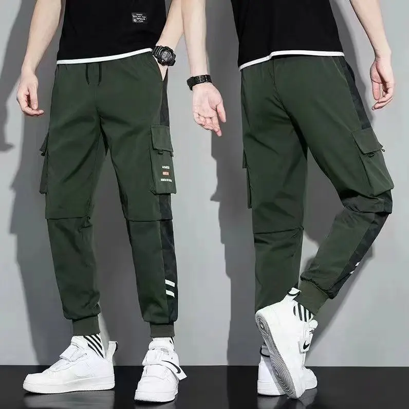 Classic Streetwear Casual Pants Men Ribbons Harem Jogging Pants Male Slim Fit Spring Cargo Pants Multi-Pockets Women Trouser J5