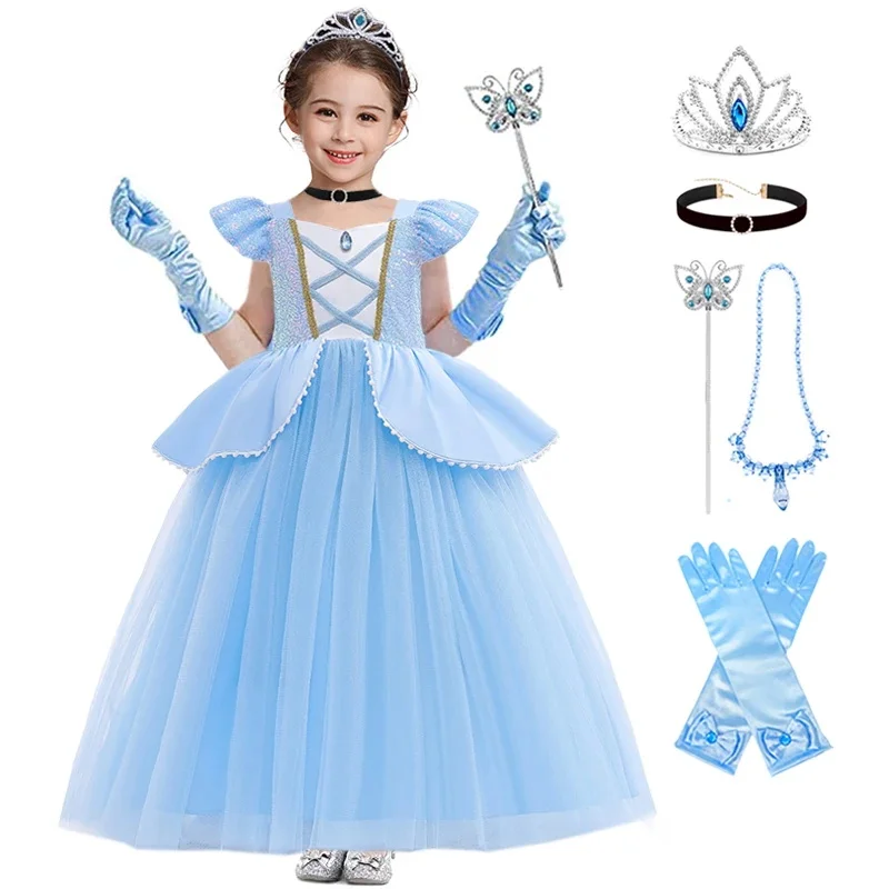 

Cinderella Ball Gown Carnival Party Cosplay Costume For Girls Elegant Birthday Dress Wedding Flower Girl Mesh Princess Dresses