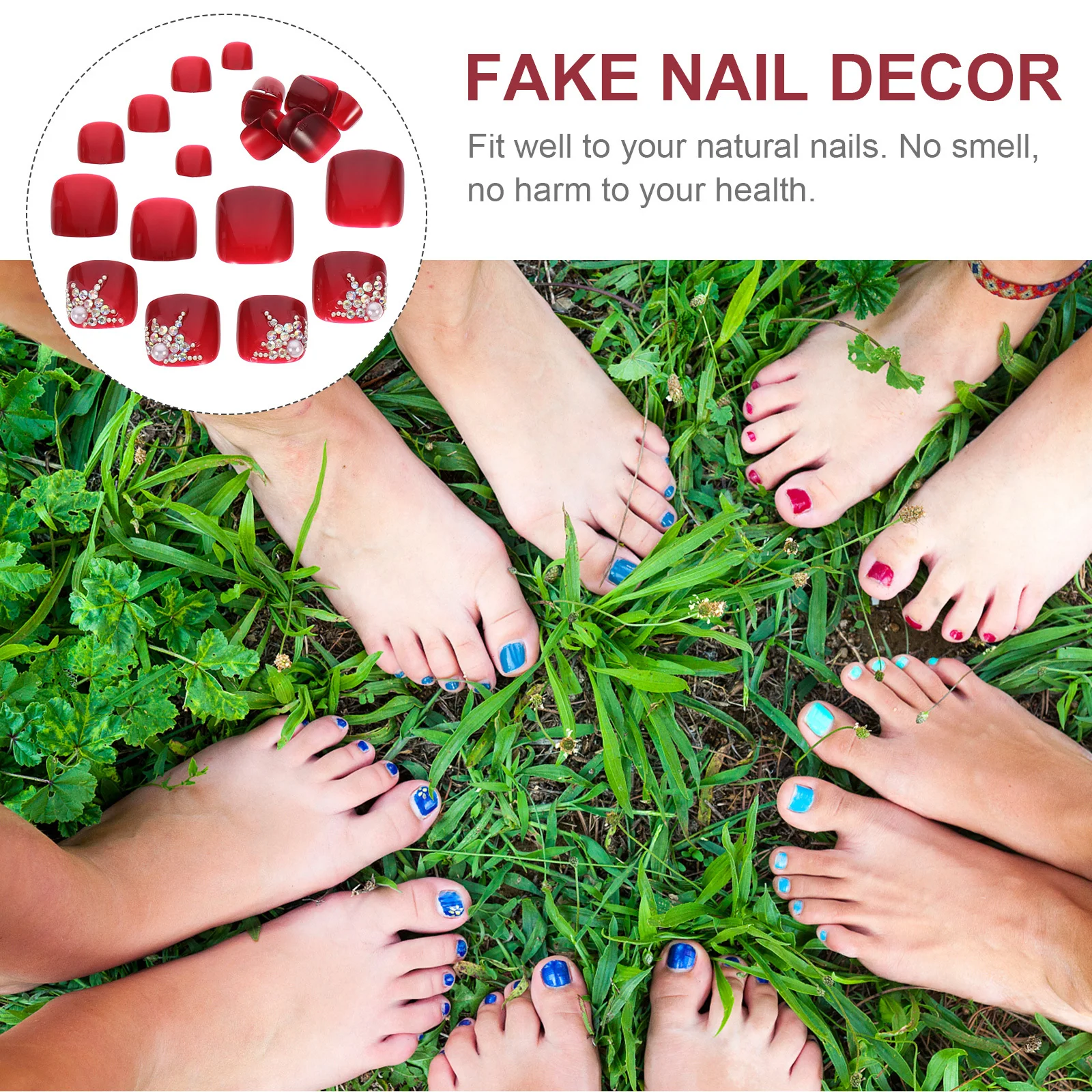 24 peças de unhas artificiais de dedo do pé, peças de plástico de alta qualidade, sem cheiro, design glamouroso, uso profissional, arte de unha, pontas de unhas