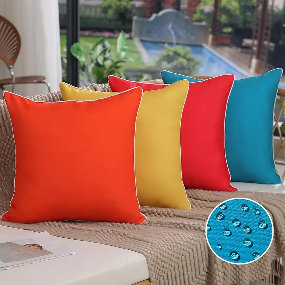 

Outdoor Pillow Covers 20X20 H Set Of 4 Square Solid Color Couch Pillow Covers Outdoor Summer Waterproof Pillow Covers Decor For