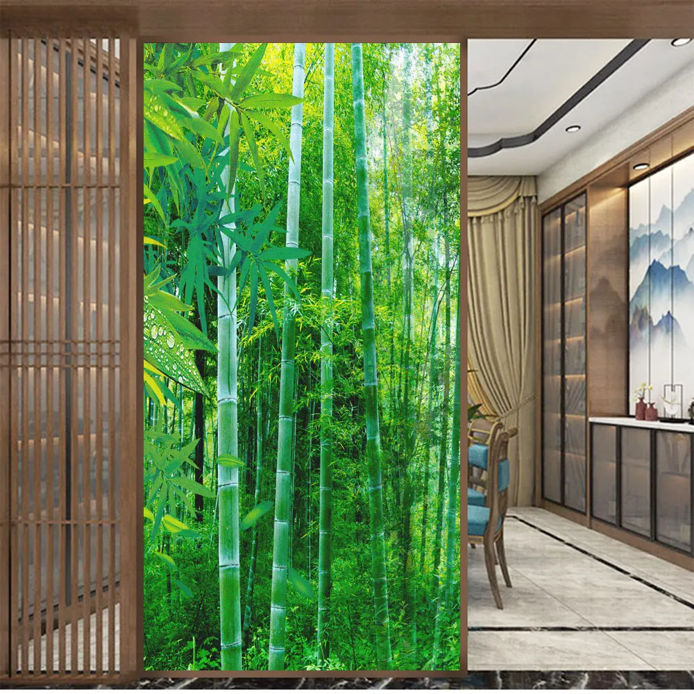 

Static Cling Privacy Window Film Heat Control UV Blocking Window Glass Sticker Green Bamboo Decorative Glass Frosted Window Film