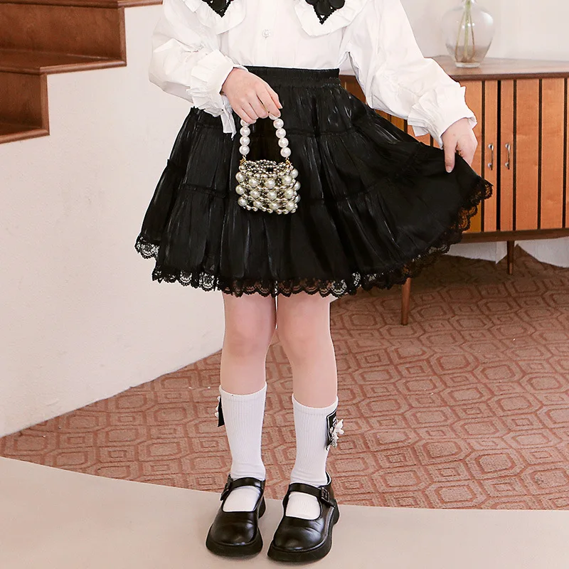 

Black Fluffy Mesh Lace Skirt 2023 New Girls Princess Tutu Skirts Children Tulle Skirt Knee-length Ball Gown