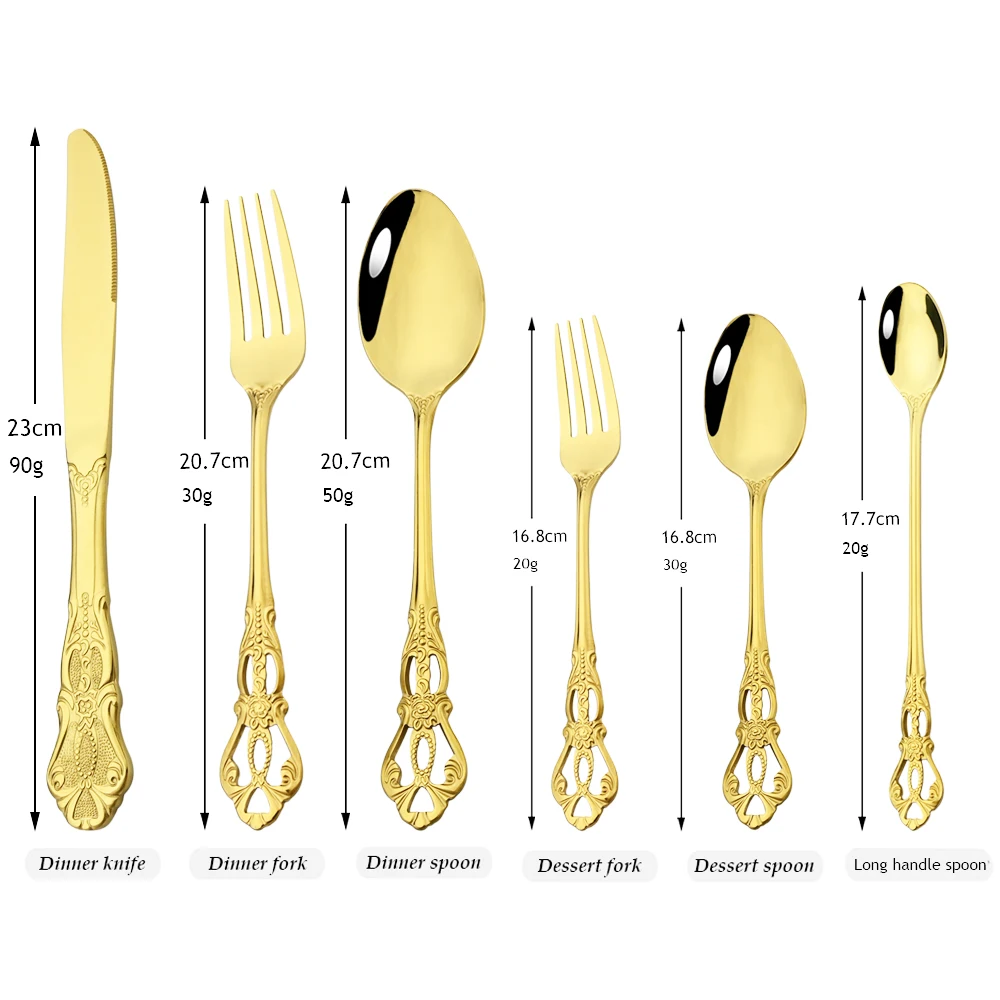 Royal 4/20Pcs Gold Dinnerware Knife Fork Long Ice Spoons Flatware Stainless Steel Cutlery Set Kitchen Silverware Tableware Set