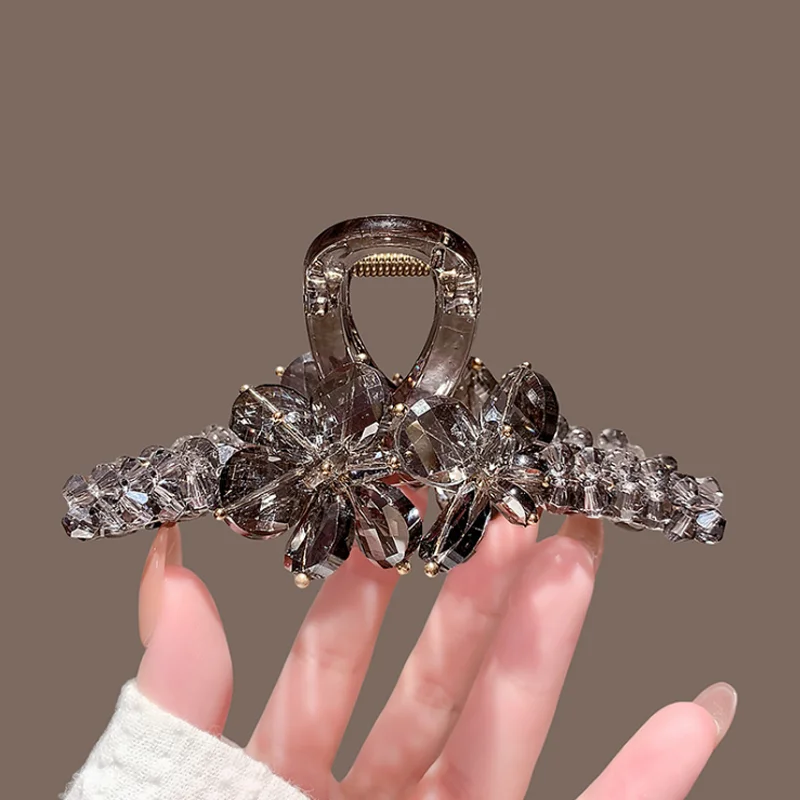 

Korean New Exquisite Crystal Flower Hair Clip Large Size Back Head Hairpin Shark Clip Dinner Party Hair Accessories and Headwear