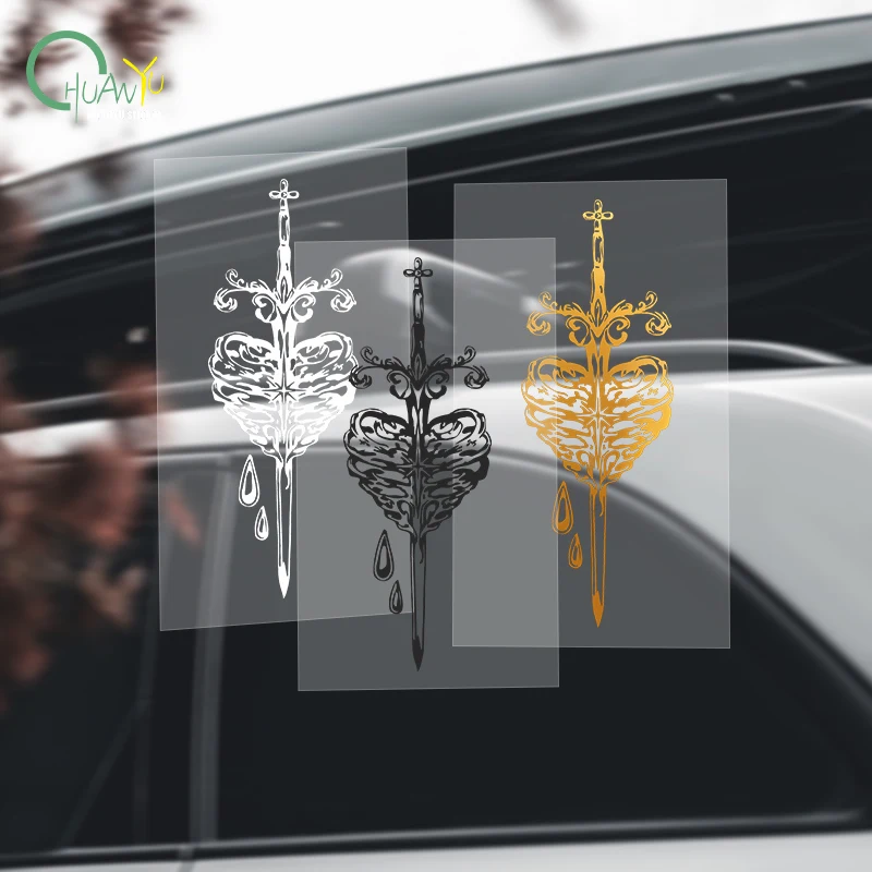 Thorn bleeding heart sword tattoo car body sticker; car tail scratch cover waterproof decorative sticker