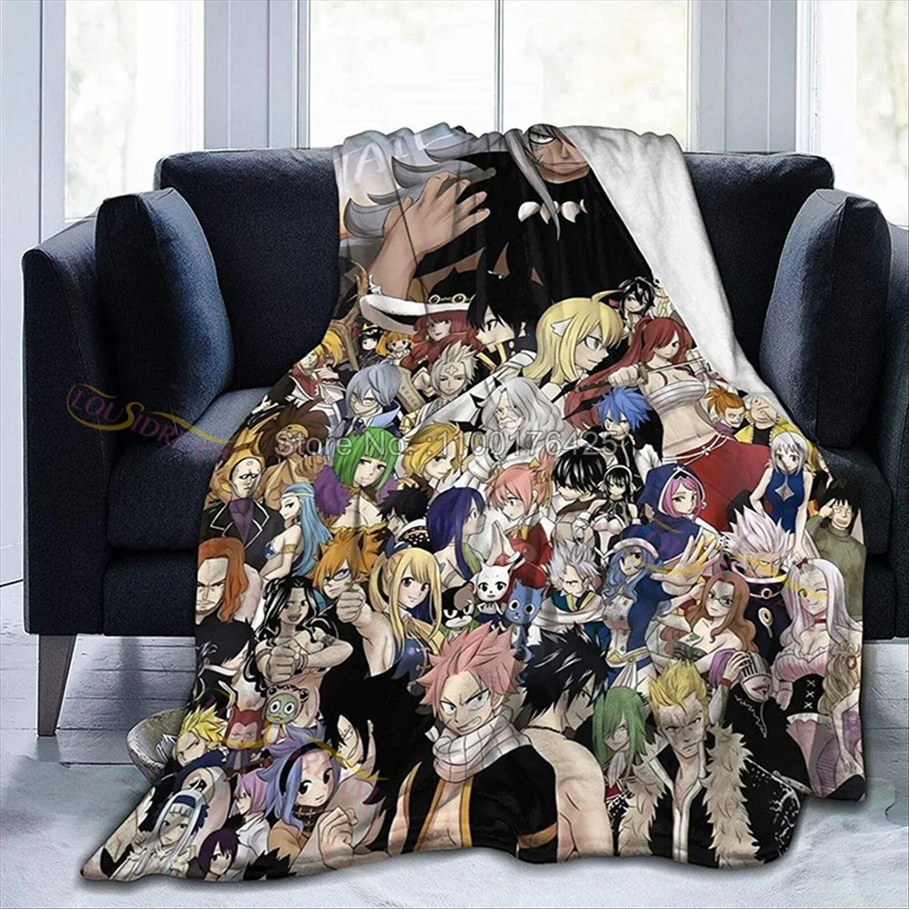 Happy Animal Cartoon Throw Blankets Flannel Anime Fairy Tail Lightweight Thin Throw Blanket for Outdoor Travel Bedroom Bed Rug