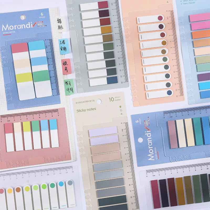 200pcs Solid Morandi color with ruler index stickers can be written category labels colored transparent tape sticky sticky notes
