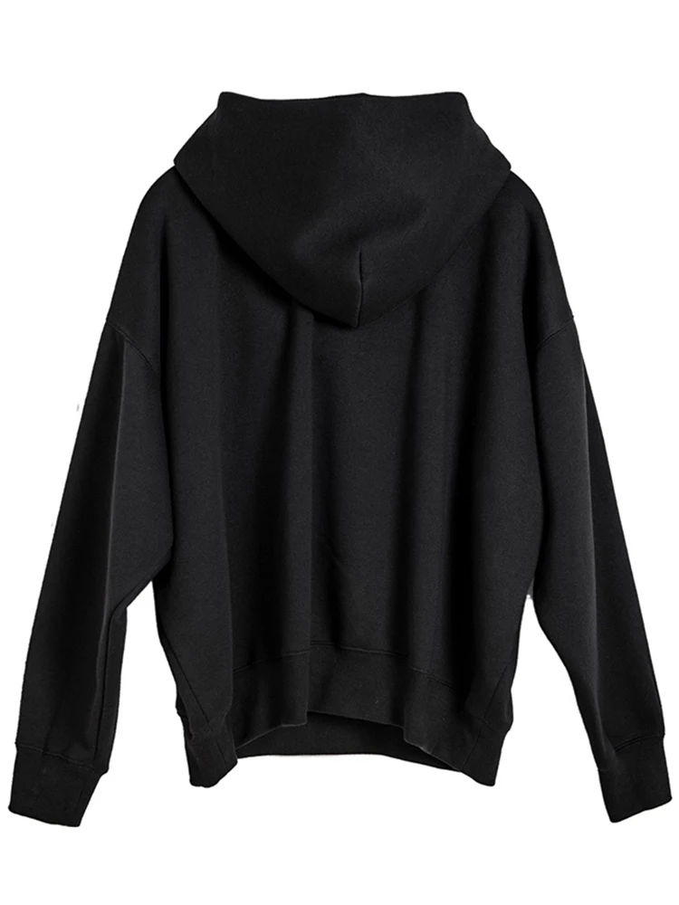 TWOTWINSTYLE Solid Minimalist Spliced Zipper Sweatshirt For Women Hooded Long Sleeve Patchwork Pocket Loose Sweatshirts Female