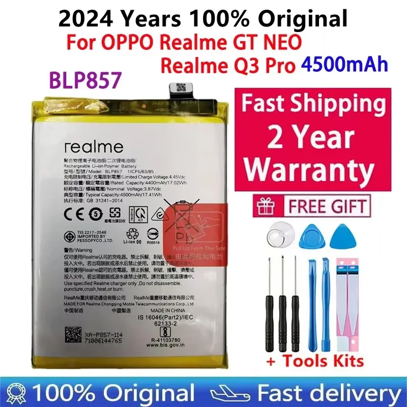 

Replacement Battery For OPPO Realme GT NEO, Original 4500mAh, High Quality, RMX3031, BLP857, Latest Batteries, 100%