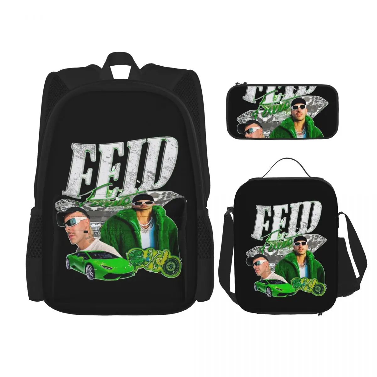 

Ferxxo Feid Dress Backpacks Boys Girls Bookbag Children School Bags Cartoon Kids Rucksack Lunch Bag Pen Bag Three-Piece Set