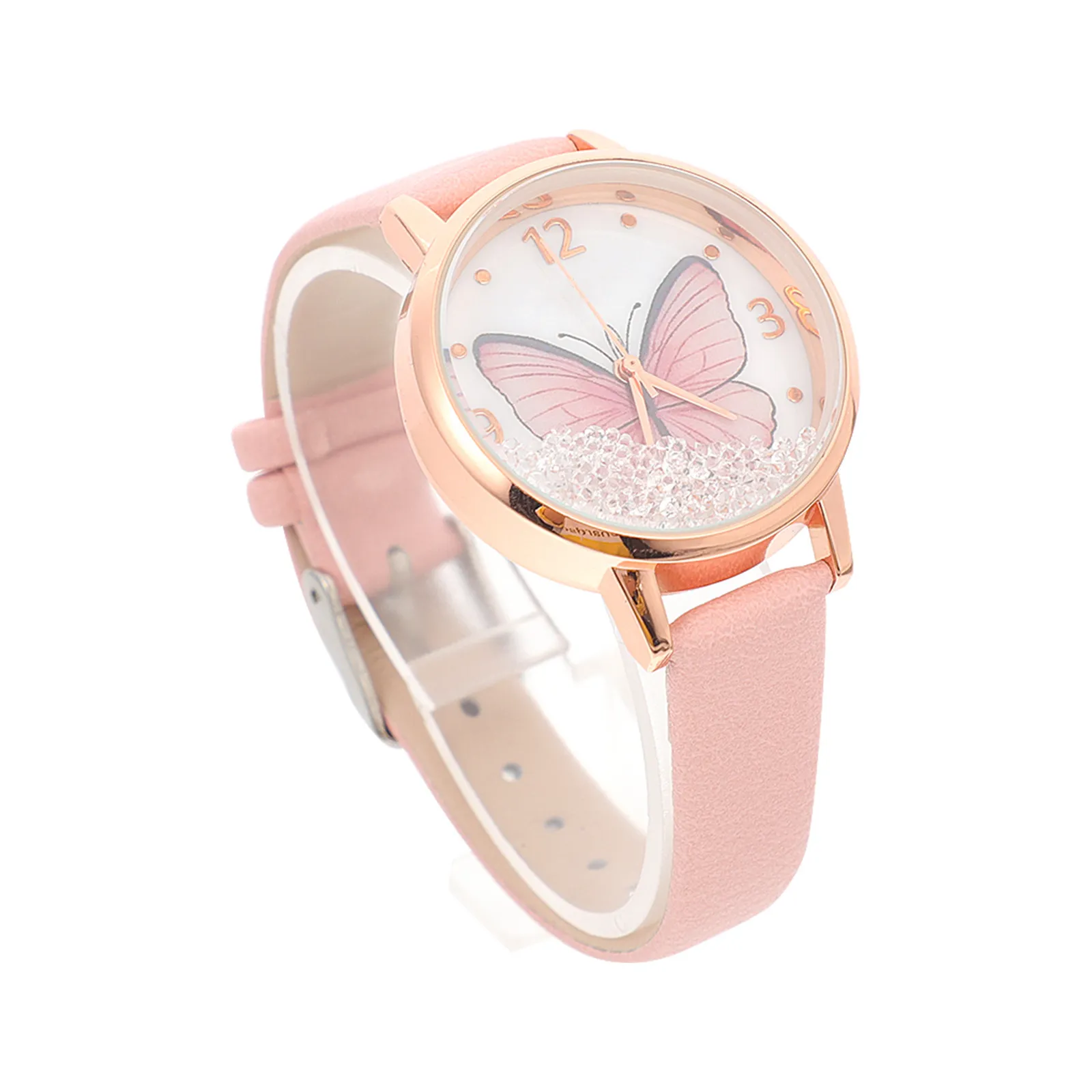 1Pcs Double Dial Watch for Butterflies Theme Quartz Movement Lightweight Alloy Stainless Steel Imitation Women
