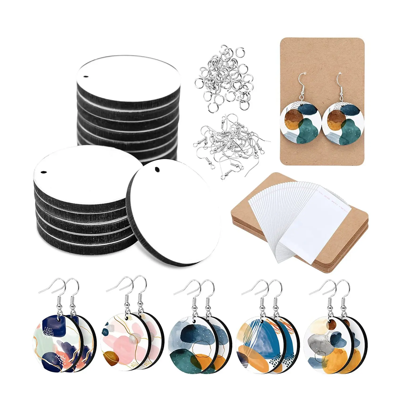 Round Sublimation Blank Earrings with Earring Hooks and Jump Rings Unfinished Heat Transfer Earrings for DIY