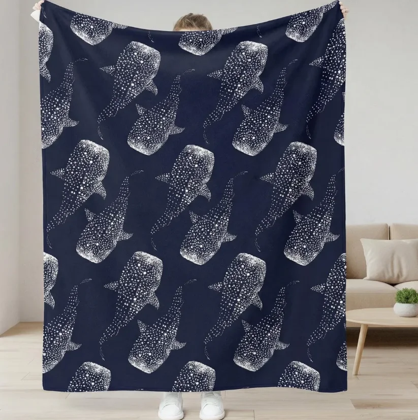 Whale Shark Blanket Sea Life Sherpa Velveteen Cozy Ocean Animal Throw Marine Coastal Nursery Blanket