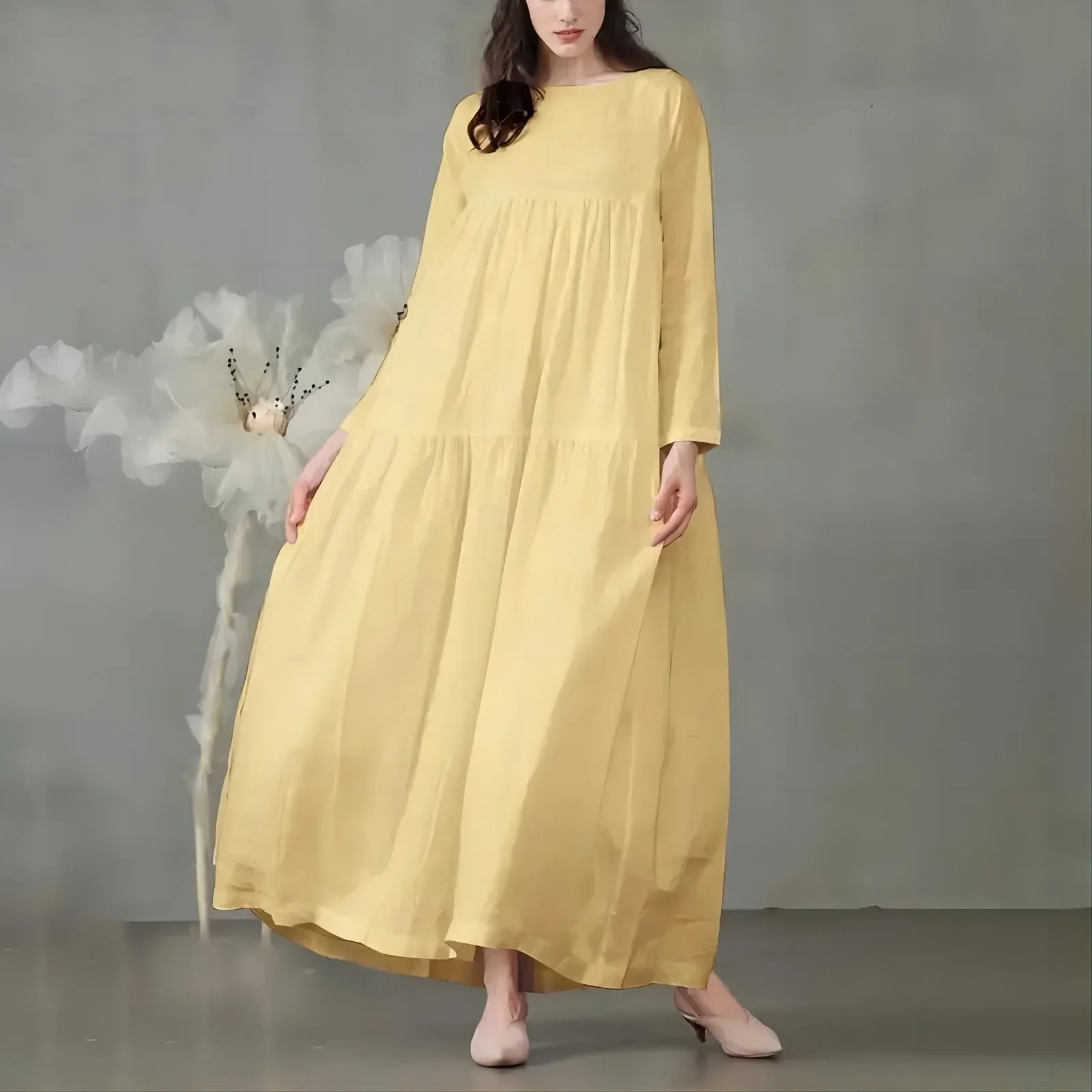 Bohemian Shirt Dress Women\'s Maxi Sundress 2024 Spring Elegant Casual V Neck Ruflle Vestido Female Long Sleeve Robe