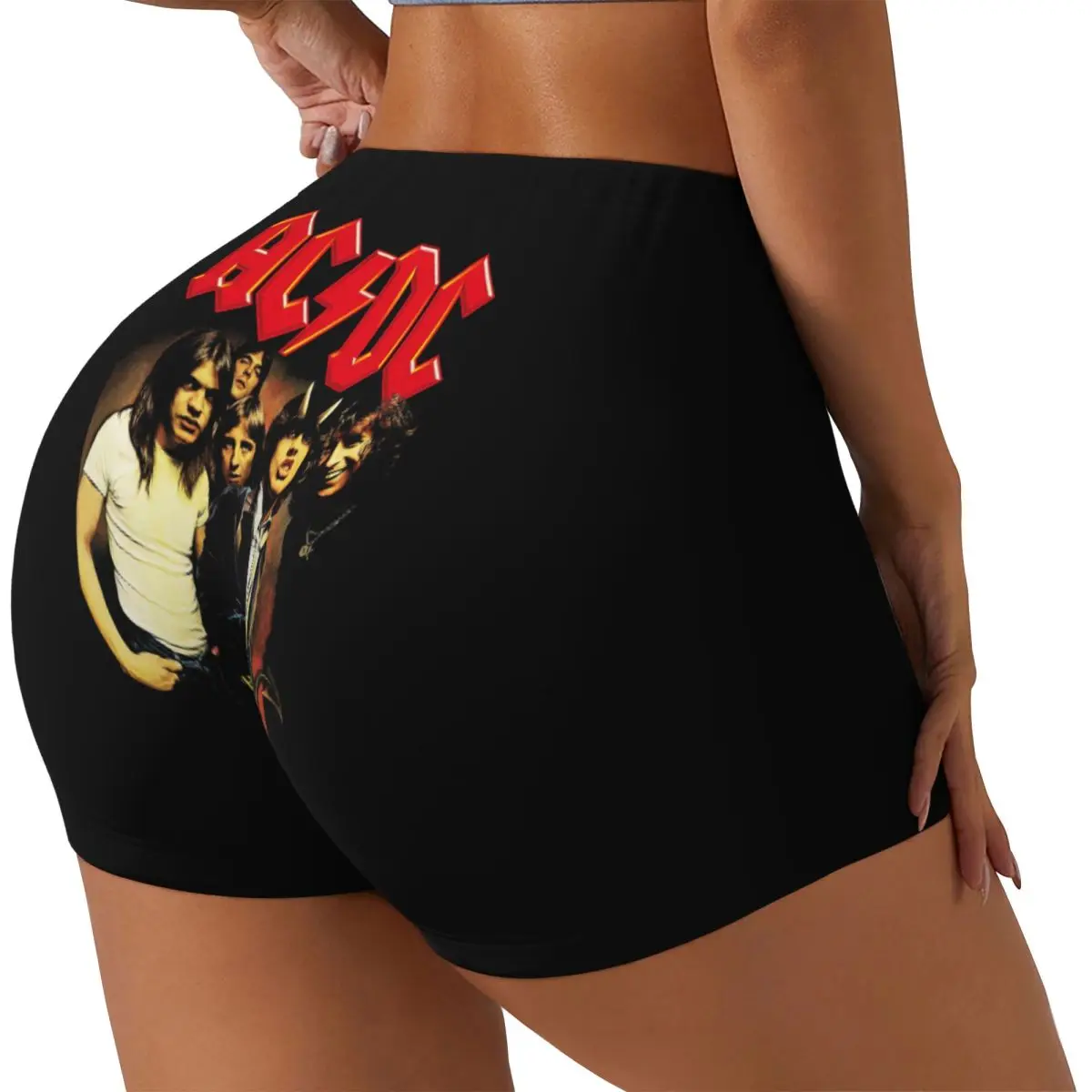 Custom Vintage Rock AC /DC Volleyball Biker Workout Shorts for Women Heavy Metal Music Band Athletic Gym Yoga Shorts