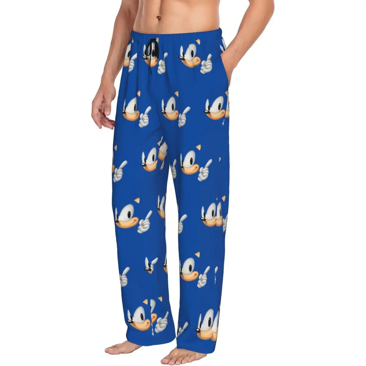 Custom Men's Soniced Pajama Pants Printed Hedgehog Game Sleep Sleepwear Bottoms with Pockets