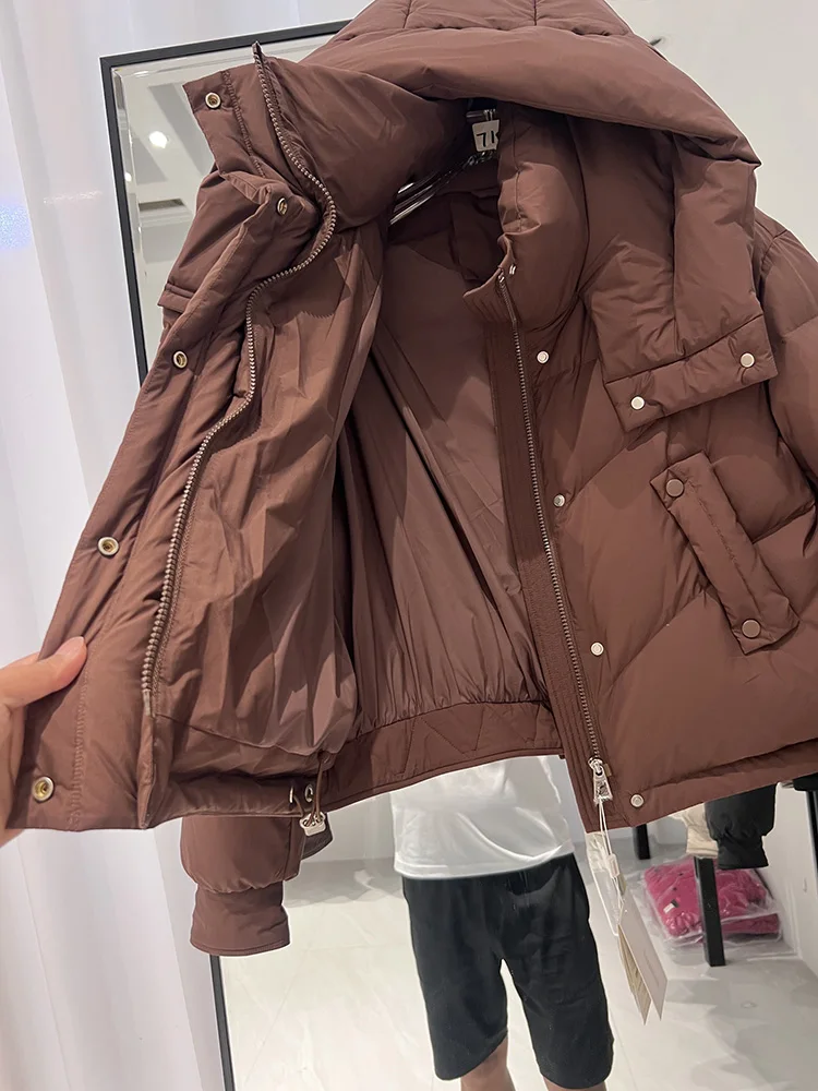 2025 hiver nouvelle mode doudoune femmes mode à capuche décontracté polyvalent couleur unie court blanc canard vers le bas manteau