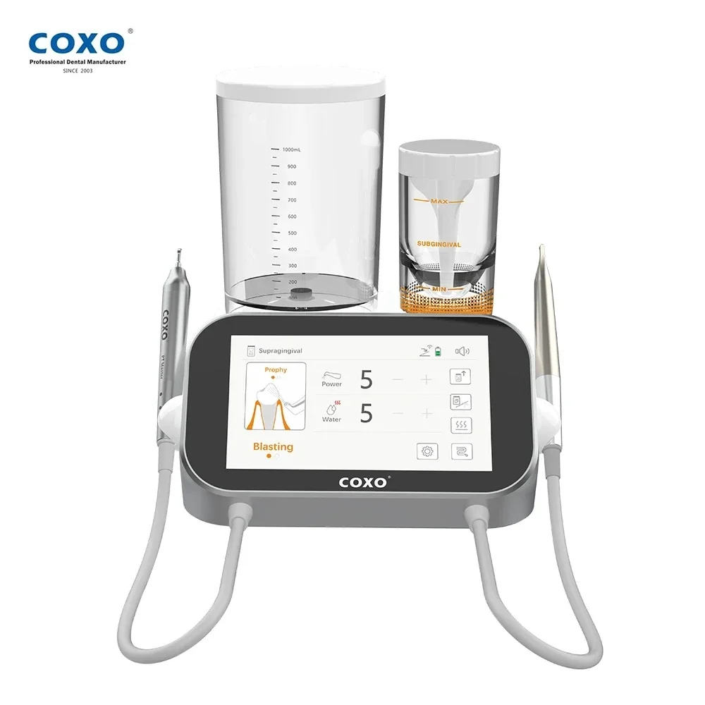 

COXO PT Master Dental Ultrasonic Scaler Air Polisher 2-in-1 comprehensive and Intelligent Cleaning Sandblaster Equipment