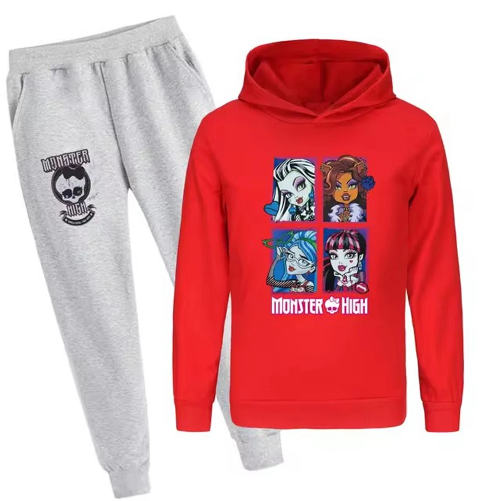 Monster High Clothes Kids Cartoon Clothing Set Baby Girls Casual Hoodies Pants 2pcs Suits Children Sportsuits Teen Boys Outfits