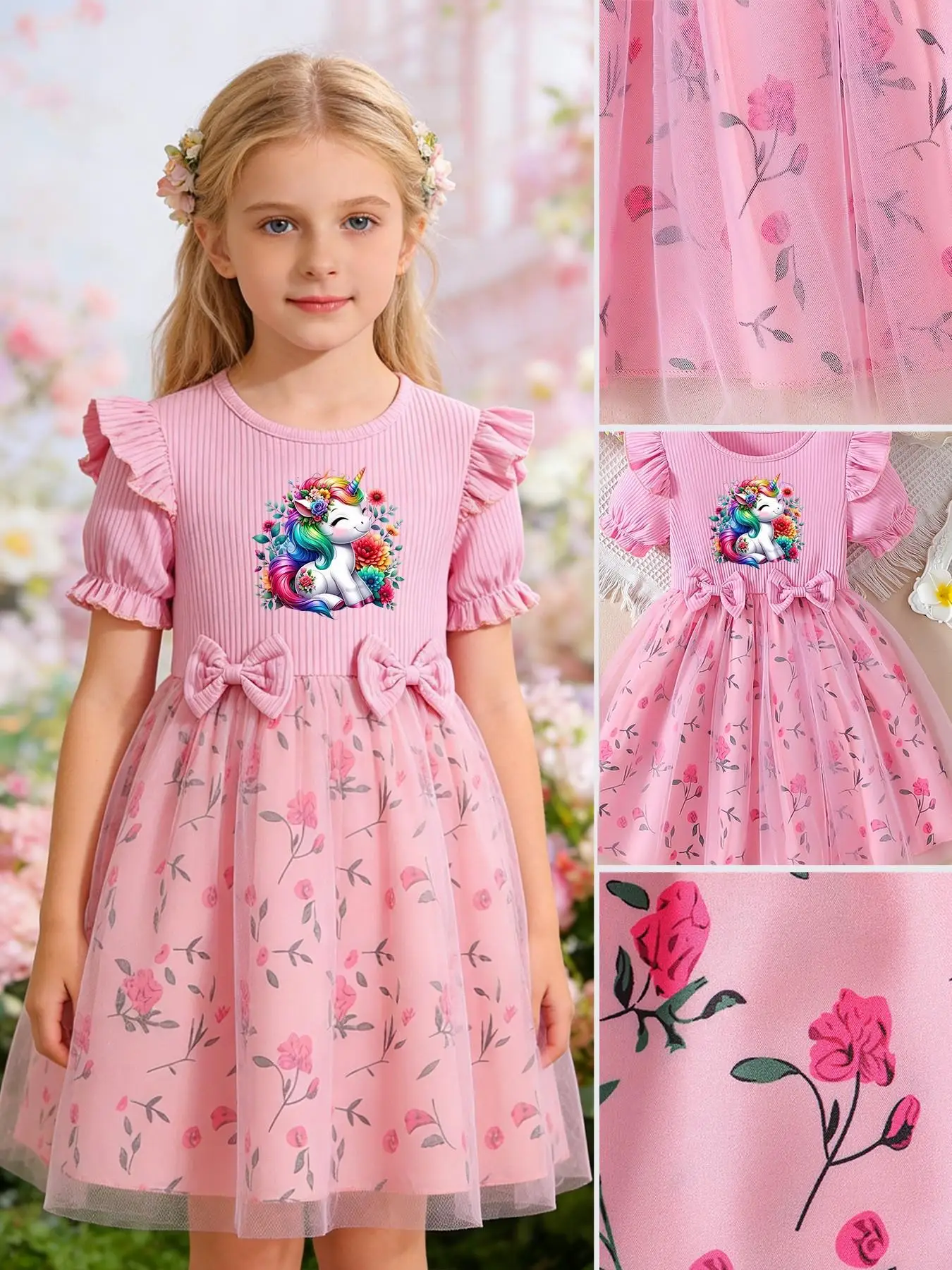 Casual dress for girls featuring a cute pony design. Suitable for summer outings, garden play, parties, birthdays, or as a gift;