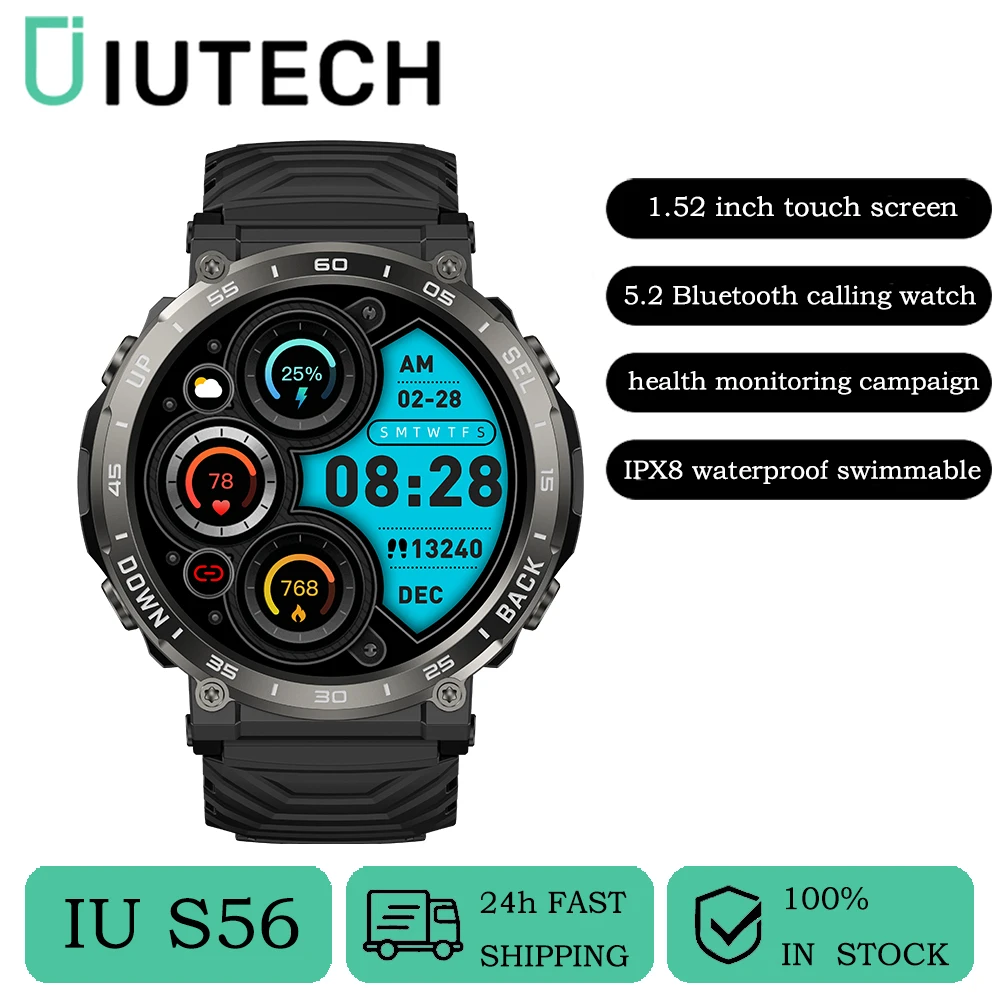 IUTECH 2024 Smart Watch For Men 1.52 Inch HD Display Touch Bluetooth Call Watch Heart Rate IP68 Waterproof Swimming SmartWatch