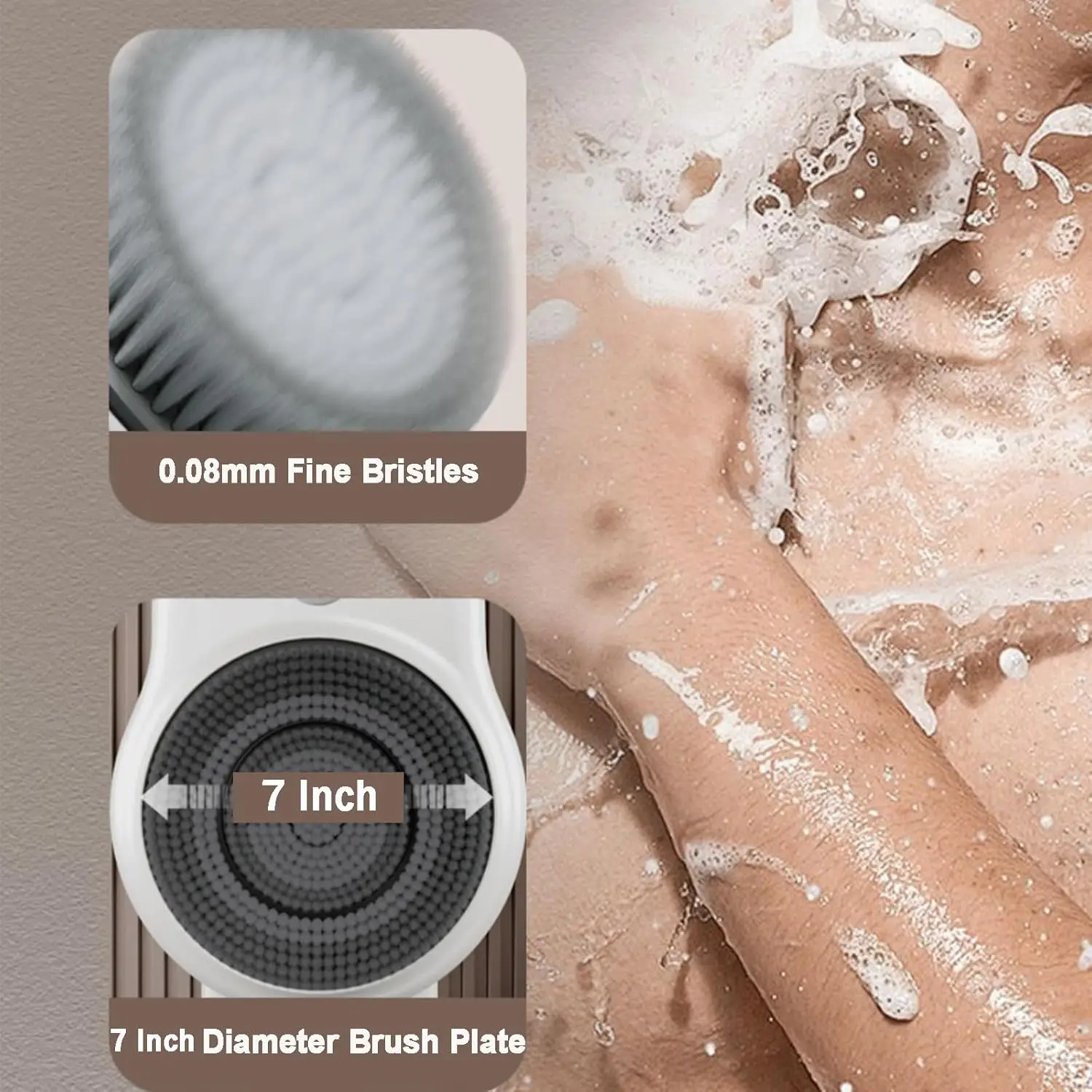 Mounted Back Scrubber, Electric Exfoliating Brush with 7in Brush Head, 360° Automatic Rota-Tion, High/Low Gear, Body Scrubb