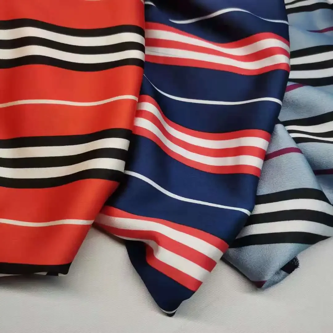 Stripe Dress Fabric Satin Crepe Soft Dropping For Gown Pajamas Glossy Material