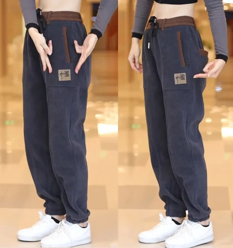 

Men's Casual Pants Autumn Winter New Loose Velvet Embroidery Zipper Sweatpants Youthful Vitali Sle Comfortable Loose Fit