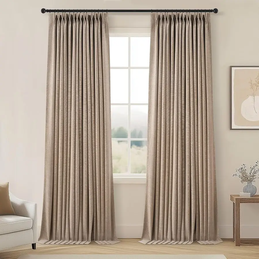 

Inches Long Pinch Pleated Blackout Dark Flax Curtains for Bedroom,Vintage Cabin Curtains Windows Decorative Thermal Insulated Fa