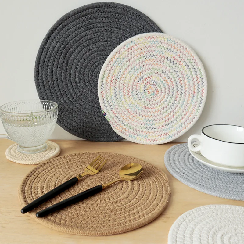 

4 Sizes Cotton Weaving Dining Table Placemat Dinner Plate Baking Coffee Pads Mats Round Insulation Placemat 11/18/24/30cm