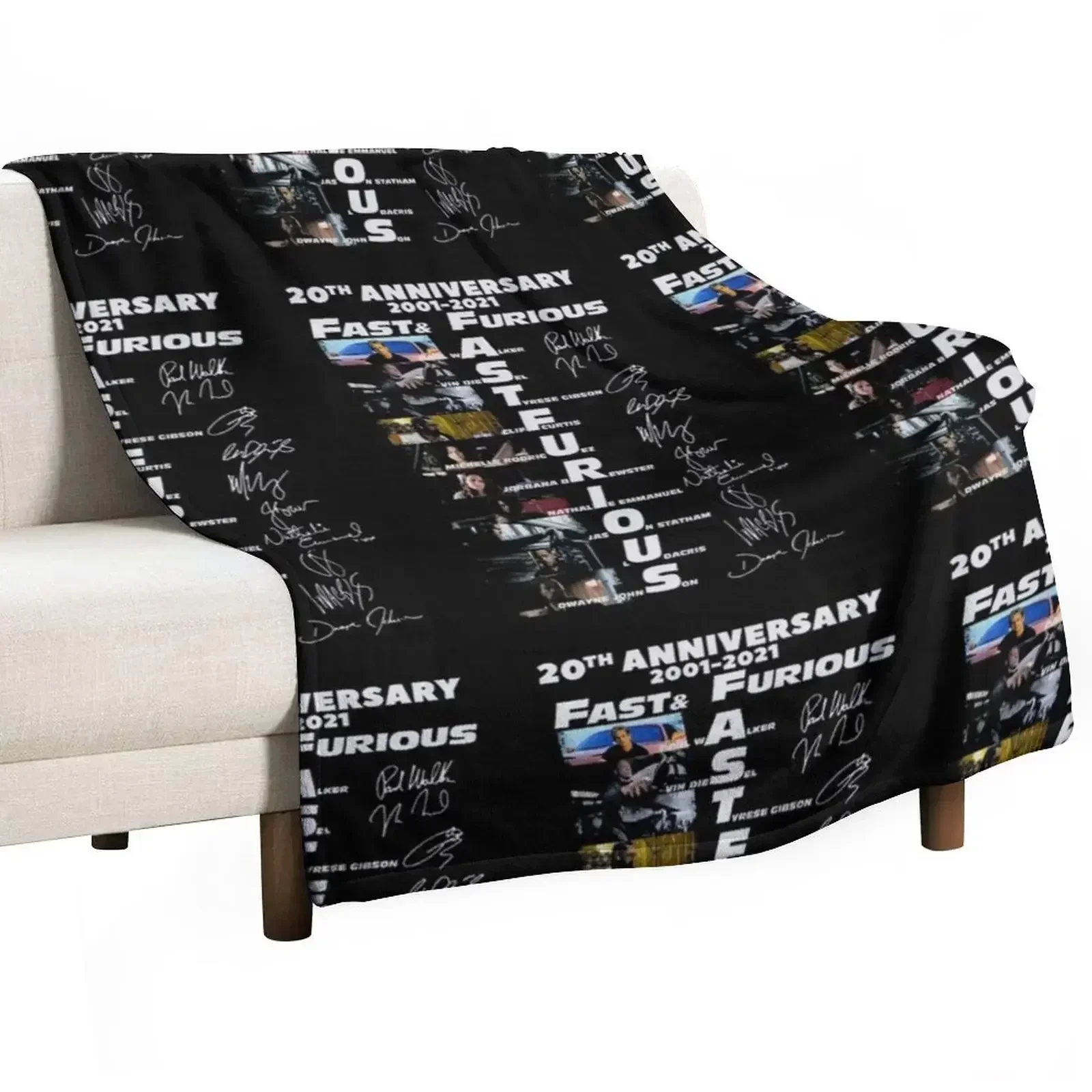 20th Anniversary 2001 2021 Fast Furious Signatures Throw Blanket Soft Comfort Blanket for Reading Watching TV