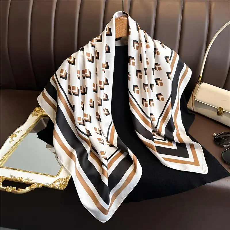 Popular Twill Shawls Europe And America Fashion Bandannas New Print Sunscreen 90cm Kerchief Four Seasons Square Silk Scarves