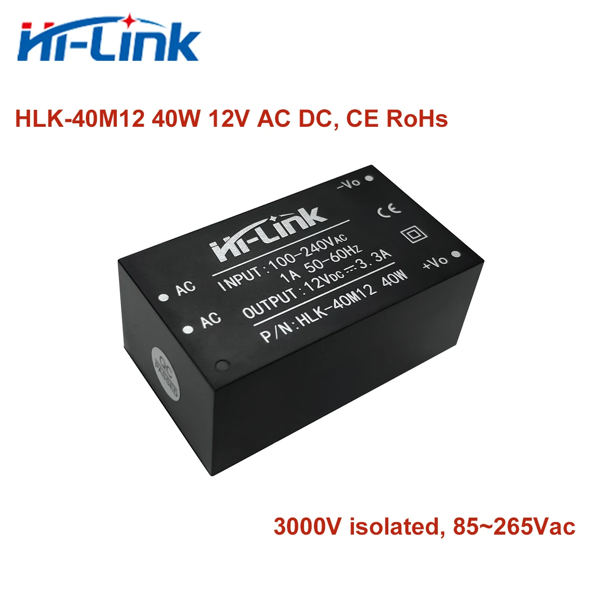 

2pcs/Lot Free Ship Hi-Link 40W 12V 3300ma AC/DC Single Output Power Supply Module HLK-40M12 100~240V