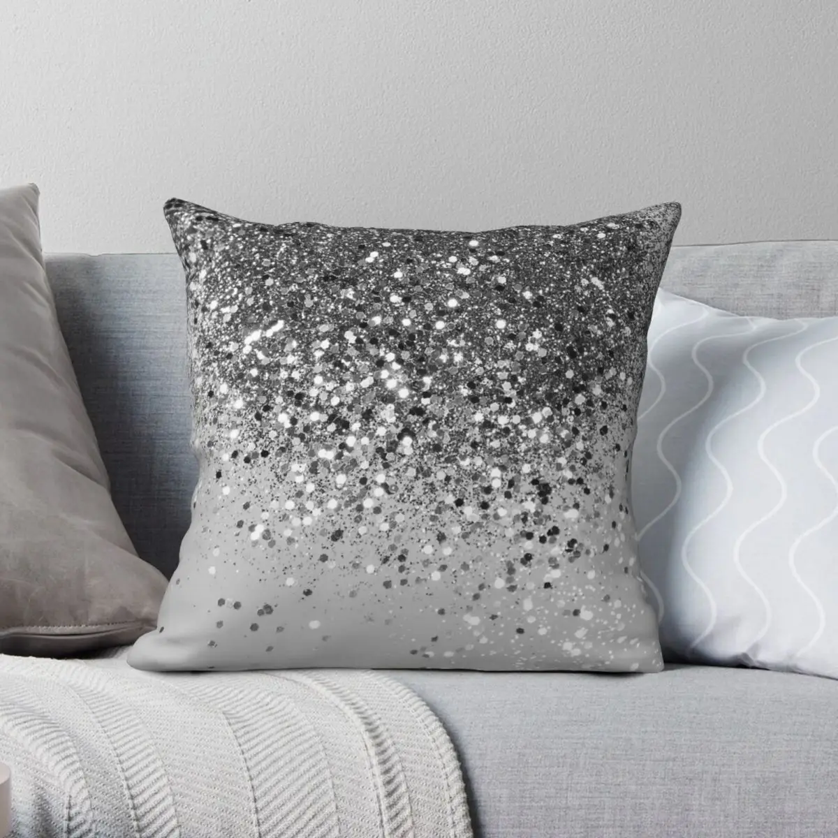 Soft Silver Gray Glam Pillowcase Polyester Linen Velvet Creative Zip Decor Sofa Cushion Cover 45x45