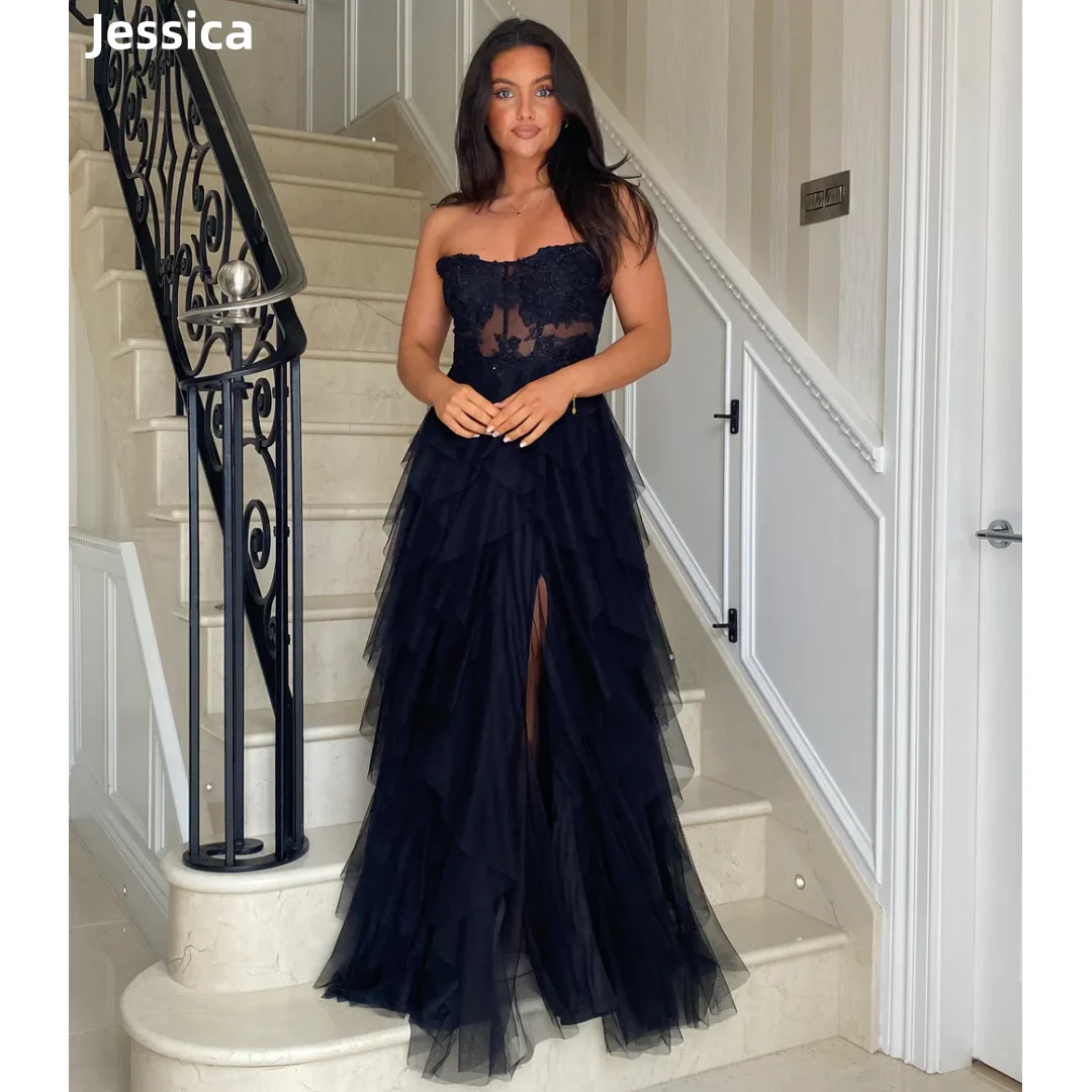 Jessica Lace Embroidery Prom Dresses Off-shoulder Tulle Multi-layer Wedding Dress Corset Elegant Robes De Soirée Customized 2025