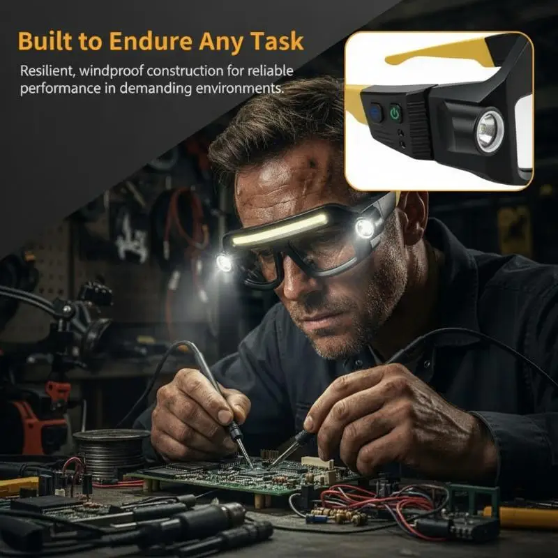 New Multifunctional Glasses Light With Type-C Charging, Warning Headlamp, Compact And Portable, Touch-sensitive Headlamp